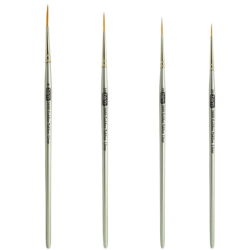 ZEM Brush Golden Taklon Multi Media Long Liner Artist Brush Set 20/0, 10/0, 5/0, 0 - Image 3